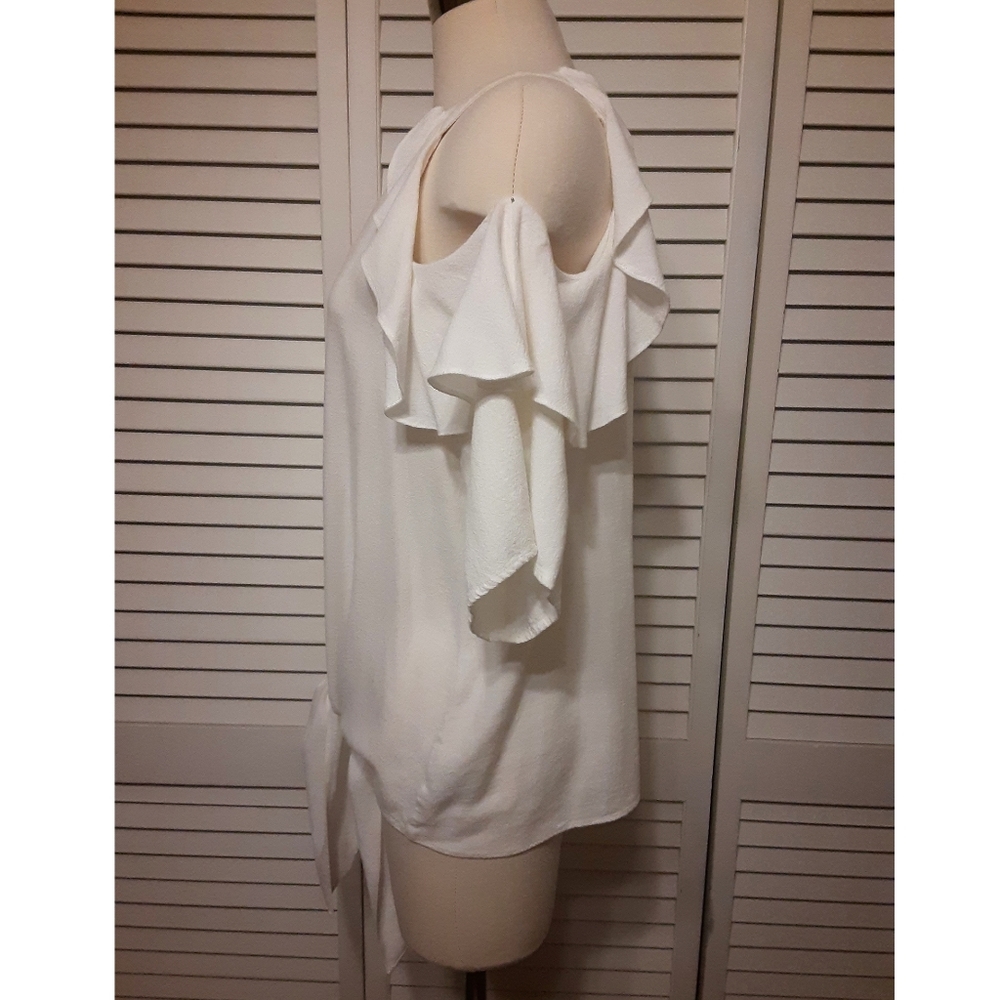 Cold Shoulder Linen Umgee Ruffle Sleeves Top - Picture 7 of 9